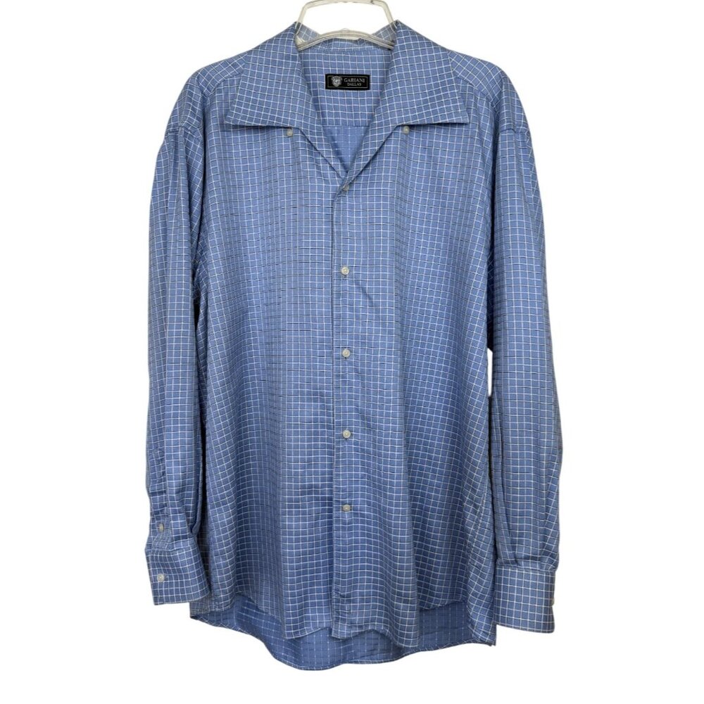 Gariani Dallas Men’s XL 43 Blue Windowpane Plaid 100% Cotton Shirt Office Dinner